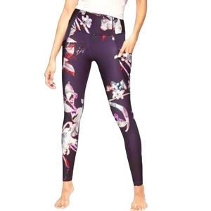 purple floral salutation stash pocket leggings